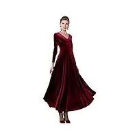 urban goco femme vintage velours robe col v manches longues robe de soirée cocktail robe longue (l, vin rouge)