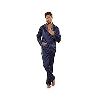 forex lingerie pyjama élégant et distingué en satin, bleu marine, 3xl