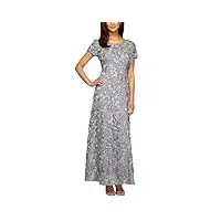 alex evenings robe longue à manches courtes en dentelle rosette occasion spéciale, gris tourterelle, 44 femme