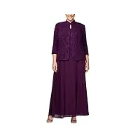 alex evenings robe longue en jacquard veste col mandarin (petite régulière) occasion spéciale, aubergine, 44 femme