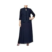alex evenings robe longue jacquard veste col mandarin (petite régulier) occasion spéciale, bleu marine, 48 femme