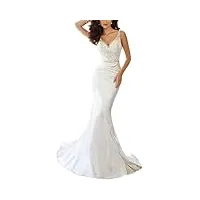 george bride robe de mariée sirène en satin col en v bustier avec perles, taille 40, blanche