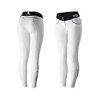 horze pantalon d'équitation fond intégral à grip silicone nordic, hauteur de taille moyenne, tailles eu34 à eu44, bleu marine, blanc, 38