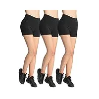 4how lot de 3 shorty sous jupe opaque short de sport gymnastique en coton pour femme noir taille l
