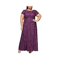 alex evenings robe longue trapèze rosette avec manches courtes occasion spéciale, aubergine, 50 plus femme