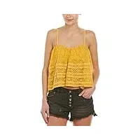 free people women's yellow floral lace cropped camisole top, m