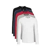 lower east chemise à manches longues et col rond en 100 % coton, hommes, noir/blanc/marine/gris/rouge (lot de 5), l