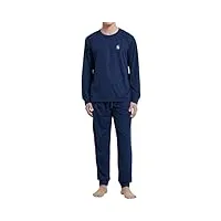 saneshoppe luxury loungewear ensemble pyjama brossé pour hommes - style jogger avec manches à rabat, taille élastique, cordons de serrage, deux poches latérales - polyester - marine - m