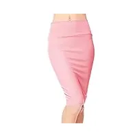 urban goco femme midi jupe crayon moulant elastiquée avec taille haute bodycon (xl, rose)