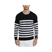 nautica twisted stripe sweater (7gg) classic fit pull, true black, s homme