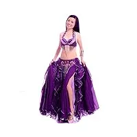 royal smeela femme belly dance vêtements strass soutien-gorge/ceinture/jupe 3 pcs, violet