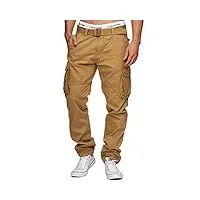 indicode hommes william pantalon cargo en coton avec 7 poches et ceinture amber x-large