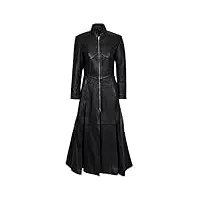 ladies new matrix noir doux en cuir pleine longueur gothique manteau robe veste (10)