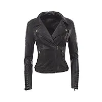aviatrix veste mode femme en cuir veritable fermeture a glissiere asymetrique (k014) - noir - taille 6xl / poitrine=44 po