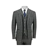 3 pièces en tweed costumes vintage chevrons gris vérifiez retro aménagée veste, gilet, pantalon [suit-albert-grey-42uk]