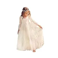 babyonlinedress el駡nt robe de fille enfant de mariage/d'honneur/soir饠princesse noble col v longue en dentelle - ivoire - 10-11 ans