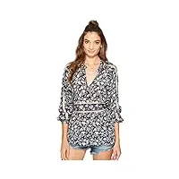 free people womens crepe floral print button-down top black s