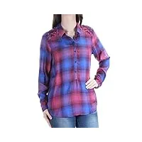 lucky brand women's embeliished plaid top, purple/multi, small