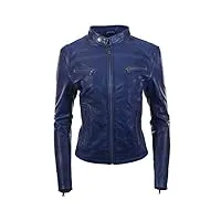 veste de motard ultra-élégante en cuir véritable super doux pour femmes par mdk ,bleu ,xxxx-large/4xl/buste=42 pounces