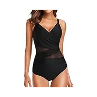 eudolah femme maillot de bain 1 pièce amincissante slim grande taille bikini transparent (2xl (fr 44), 1-noir)