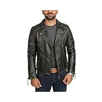 hommes noir biker veste en cuir slim fit matelassé vintage rub off manteau hook (xl)