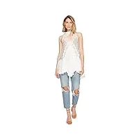 free people womens tell tale lace trim cutout halter top (ivory, xs)