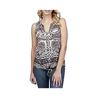 lucky brand women's tie front top, black/multi, x-large
