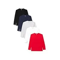 lower east chemise à manches longues avec col en v, hommes, noir/blanc/gris chiné/bleu foncé/rouge (lot de 5), m