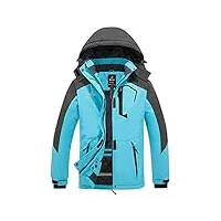 wantdo femme veste de ski coupe-vent imperméable veste sport outdoor montagne anorak randonnée avec capuche manteau hiver chaude polaire bleu l