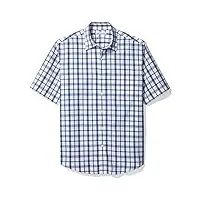 amazon essentials chemise en popeline à manches courtes coupe régulière homme, bleu foncé blanc Écossais, xl