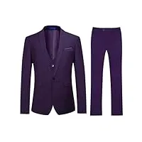 costume homme un boutons mode slim fit trois pièces elégant business mariage -violet - taille m