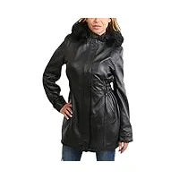 house of leather dames 3/4 longueur parka manteau en cuir capuche détachable noir veste duffle kathy (xl (42))