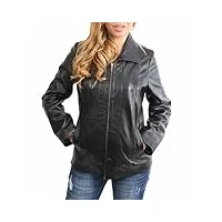 house of leather femmes classique zip up veste en cuir véritable dames semi-équipée en peau d'agneau manteau julia noir (xl (42))