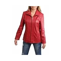 house of leather femmes classique zip up veste en cuir véritable dames semi-équipée en peau d'agneau manteau julia rouge (xxxl (46))