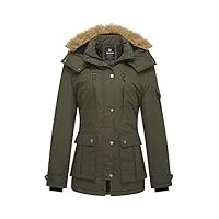 wantdo femme veste chaude d'hiver manteau en polaire isolé pour l'extérieur vestes coupe-vent manteaux de style militaire à col montant vert militaire s