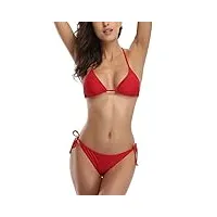 shekini classique femme maillots de bain deux pièces halter réglable bikini femme 2 pièces triangle taille basse ruched bas de bikini de plage(l, rouge)
