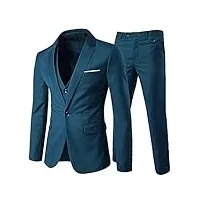 costume homme formel d'affaire de couleur uni un bouton à la mode slim fit trois pièces - bleu - 3xl