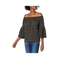 lucky brand women's washed off the shoulder top, black mountain, medium