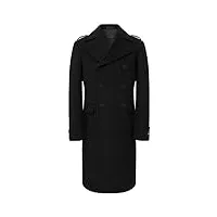 hommes noir pardessus laine et cachemire greatcoat longue double boutonnage lourd hiver chaud (44 (xl))