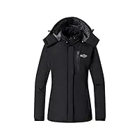 wantdo femme manteau d'hiver chaud veste de snowboard avec doublure veste imperméable pour voyage travail veste isolée avec capuche amovible noir l