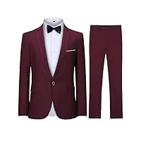 costume homme confortable formel d'affaire de couleur uni un bouton à la mode slim fit deux pièces vin rouge xxl