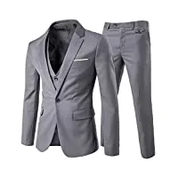 costume homme formel d'affaire de couleur uni un bouton à la mode slim fit trois pièces - gris clair - xxl