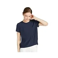 lilysilk t-shirt en soie femme top à manches courtes shirt col rond boutonné par derrière simplicité et elégance 22 momme m bleu marine