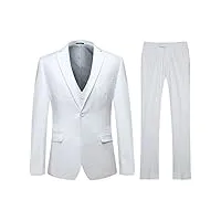 youthup costume homme formel slim fit elégant classique trois-pièces d'affaire mariage veste gilet et pantalon - blanc - taille m \