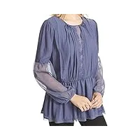 free people women's soul serene top river blue boho blouse loose fit (medium)