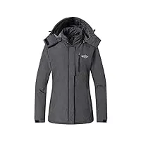 wantdo femme veste de ski outdoor veste imperméable coupe-vent manteau d'hiver chaud avec capuche amovible veste sport randonnée coupe-vent gris xl