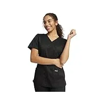 mock wrap ww610 blouse de travail pour femme, douce, extensible, facile d'entretien, noir, taille m