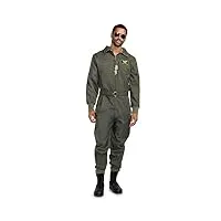 tipsy elves costume de pilote pour homme – combinaison de vol militaire vert pour halloween, taille m