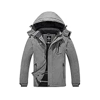 wantdo homme veste de ski outdoor manteau d'hiver chaud avec capuche amovible veste imperméable coupe-vent veste randonnée pour voyage gris s