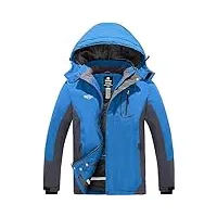 wantdo homme blouson de ski hiver imperméable veste isolant chaude grande taille veste de sport voyage avec capuche amovible veste de snowboard parka montagne bleu xxl